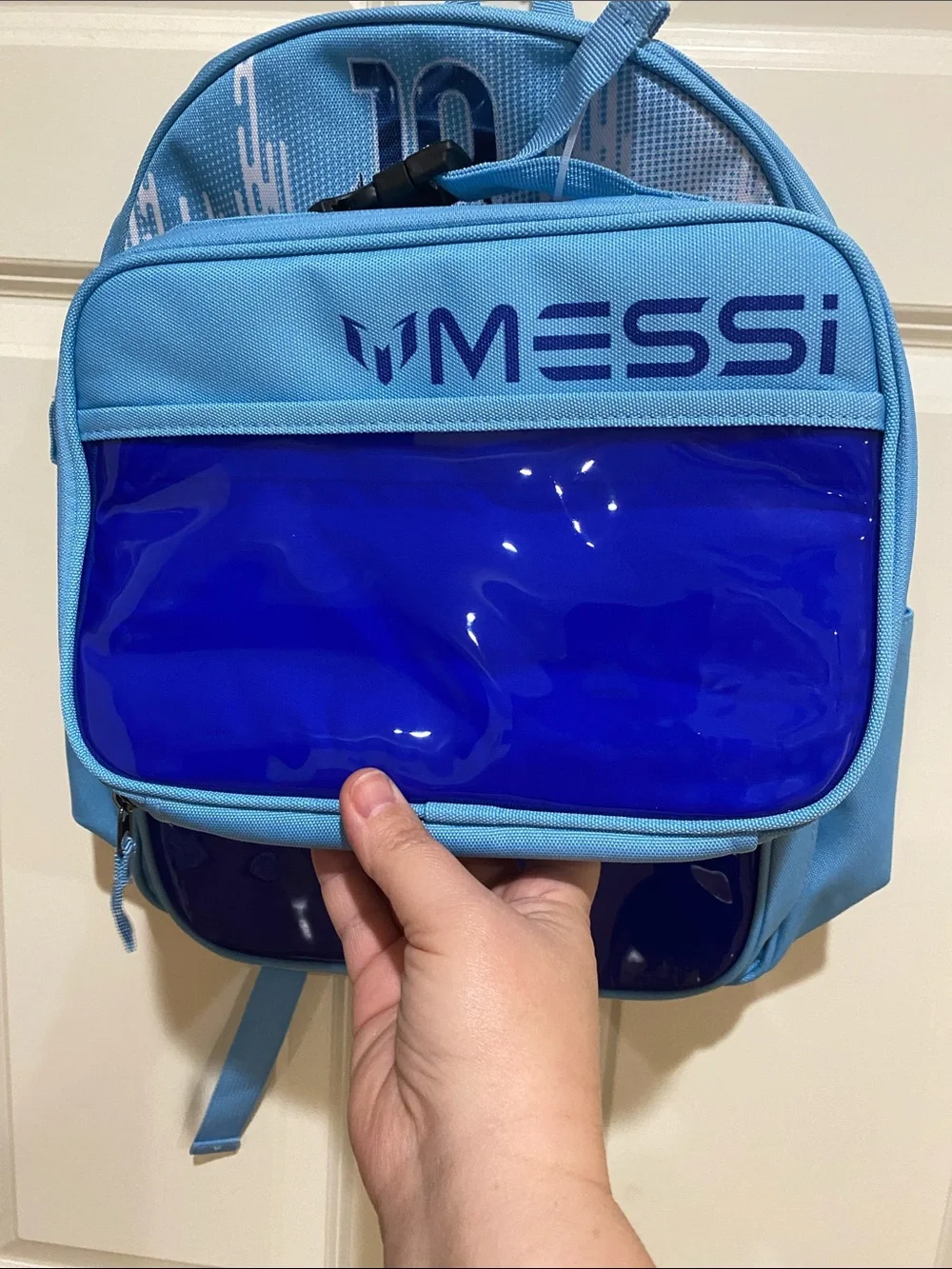 Messi Light Blue Kids Backpack with Navy Blue Front Pockets